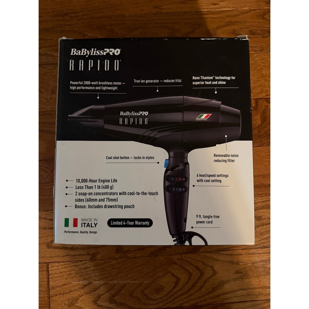 BabylissPro Rapido Hairdryer - open box - black - Picture 4 of 4